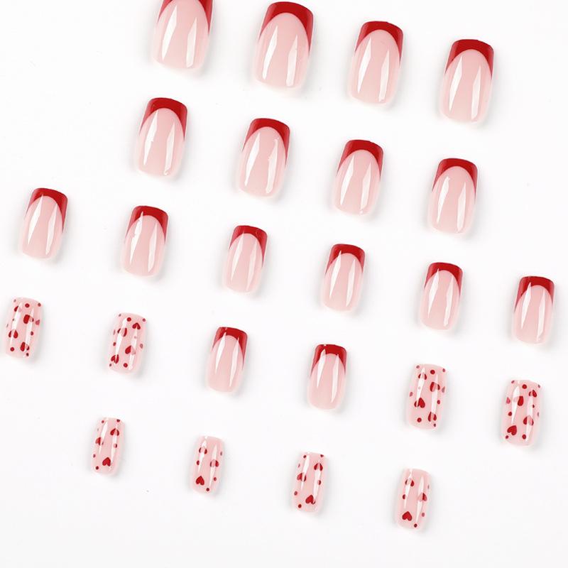 Wear nail pieces Valentine's Day nail art Wear nail, French red edge love fake nail press on nails