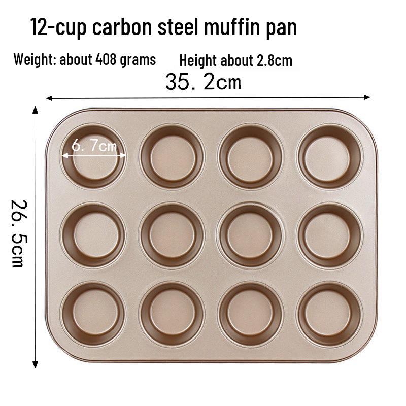 12-Cavity Mini Muffin Baking Pan with 48 Molds - Square and Round Shapes
