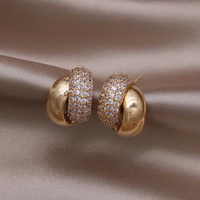 French New Design Fashion Zircon 18K Gold Plated Cross-zircon Earrings Elegant Women's Daily Work Accessories