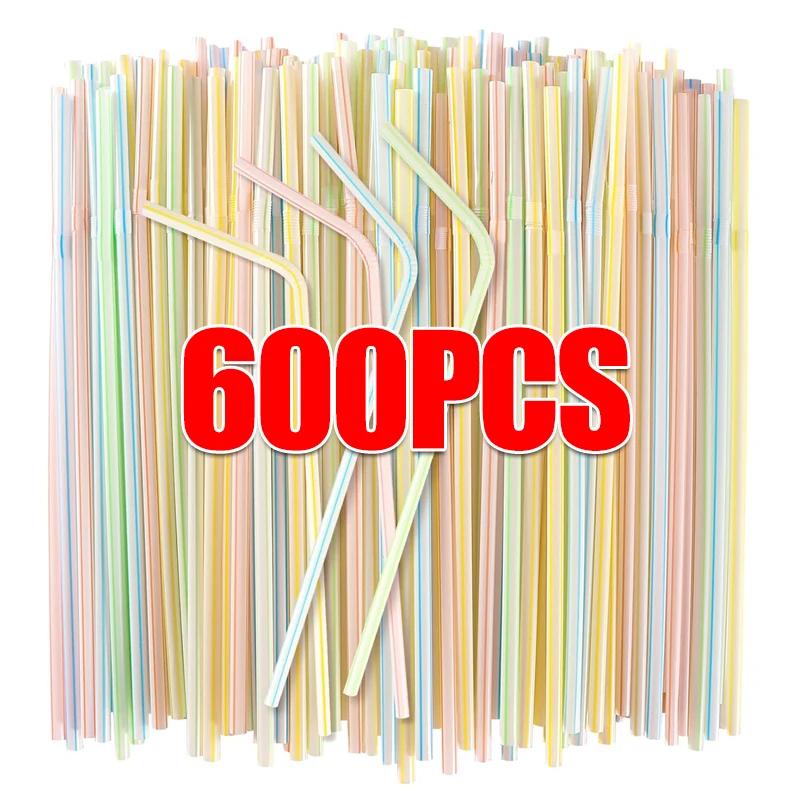 1000/100KS Vícebarevná ohebná brčka Plastové mléko Mléko Čaj Džus Pití Jednorázová brčka Svatební party Bar Kuchyňské potřeby
