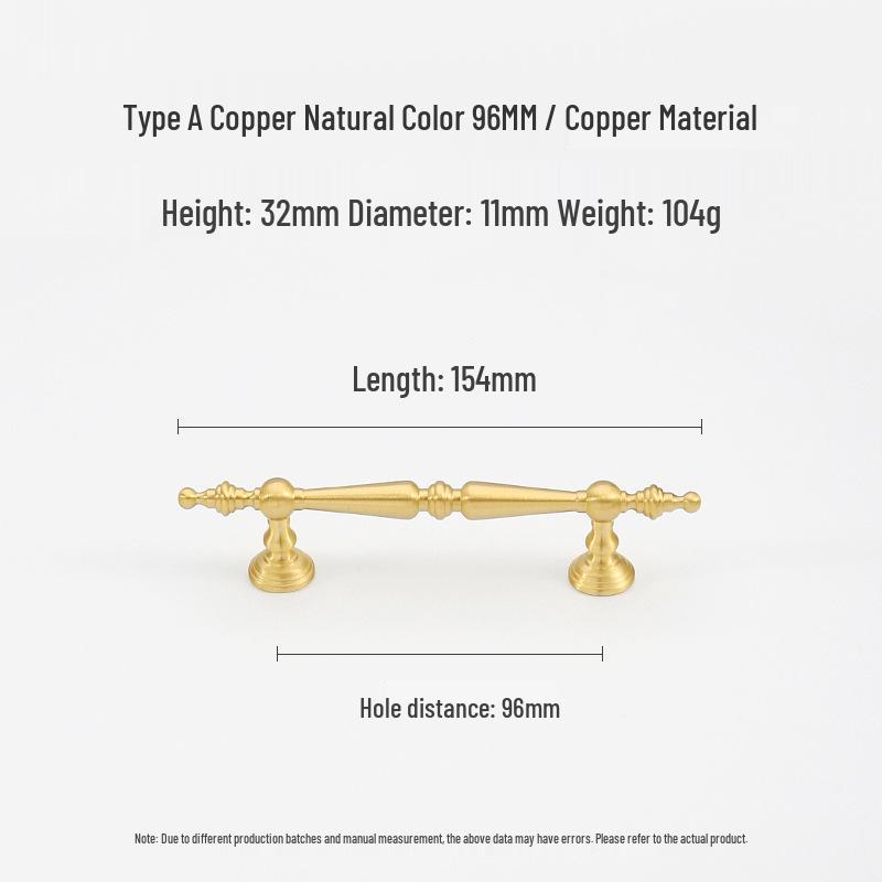 French Light Luxury Gold Brass Drawer Pull Handle