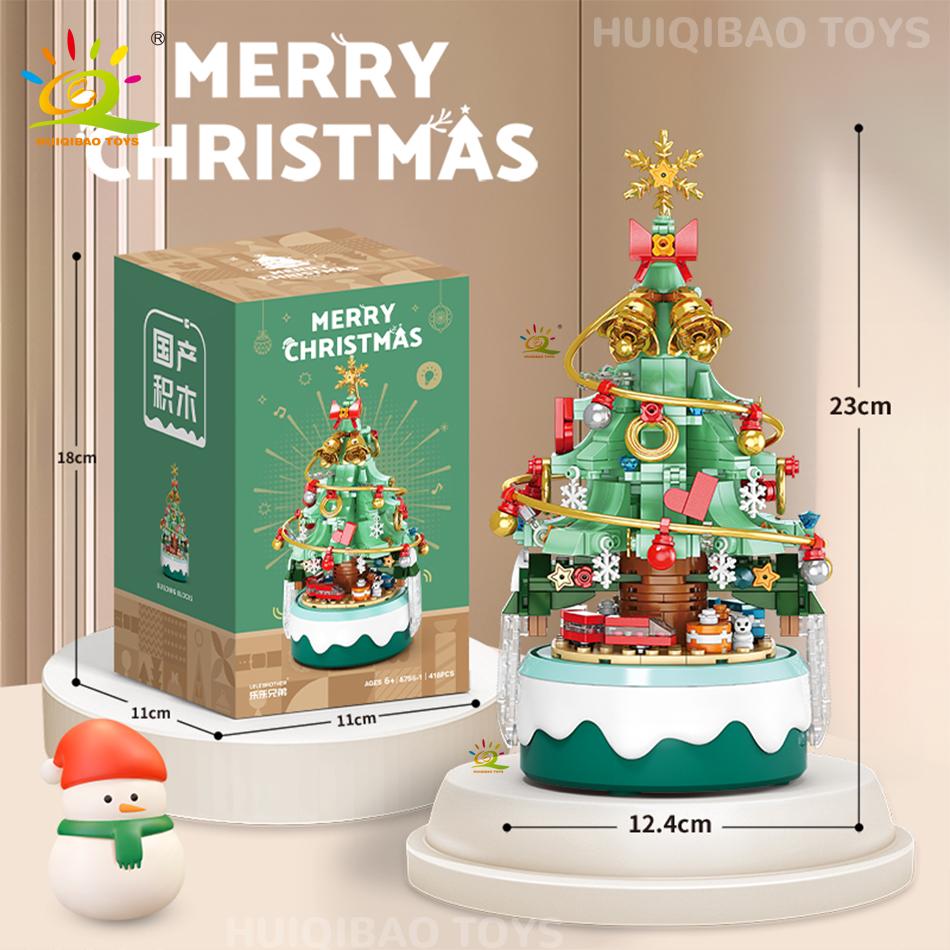 Children Mini Christmas Tree Santa Claus Music Box Model Micro Bricks Building Block DIY Bricks Toys for Adult Gift
