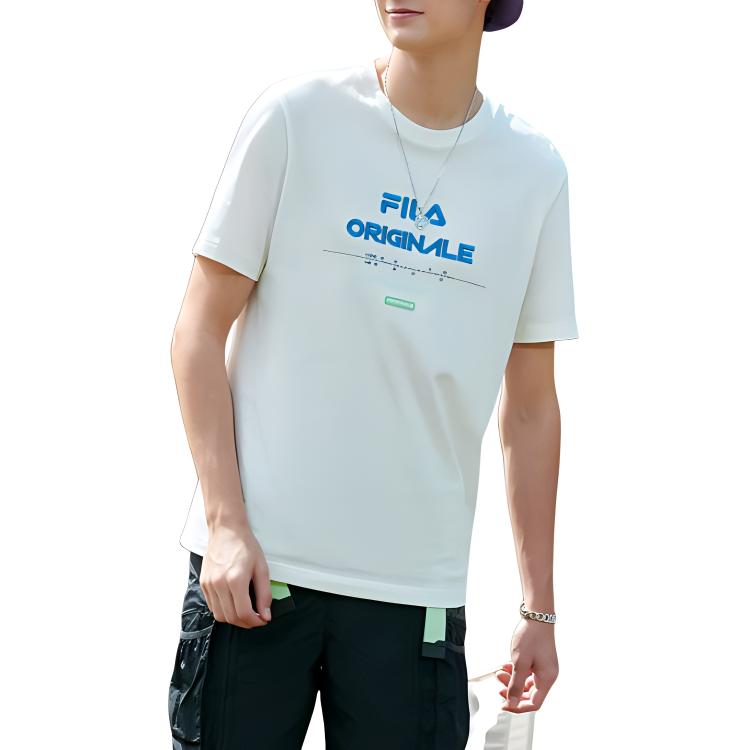 Fila Fashion Trend Sports Embroidered Round Neck Short Sleeve T-Shirt Men Tops White F11M329111AWT