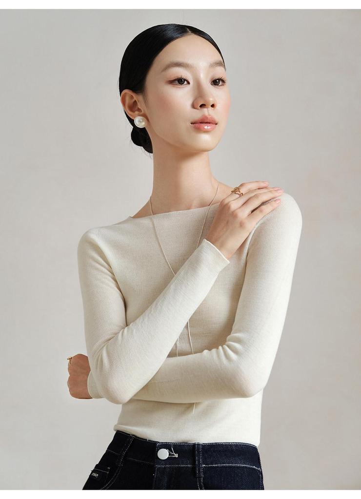 Women's Seamless Merino Wool Base Layer Top - Machine Washable & High-End Knitwear