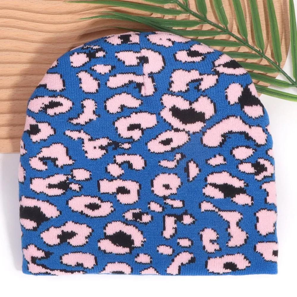 Winter Beanie  Warm Fashionable Leopard Print Style Knitted Hatversatile  Cold Hat Retro Pullover Hat