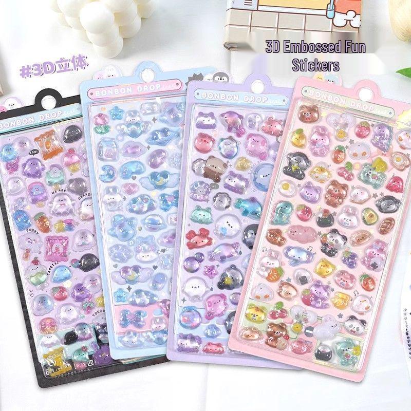 3D Crystal Diamond Cartoon Stickers for Kids - Cute, Decorative & Embossed for Girls