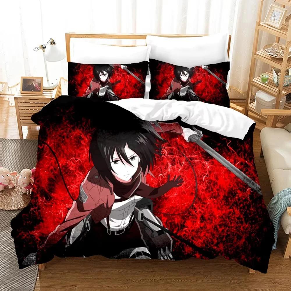 New Anime Attack On Titan Bedding Set Kawaii Loli Boy Duvet Cover 3D Print Japan Cartoon Bed Quilt Cover Pillowcase No Sheets