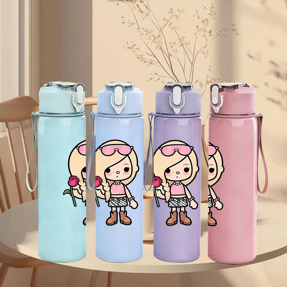 1PC Blonde Doll Girl Cute Cartoon Print 750ml Color Plastic Sports Water Bottle Leakproof Flip Straw Lid Suitable for Sports Office Home Use