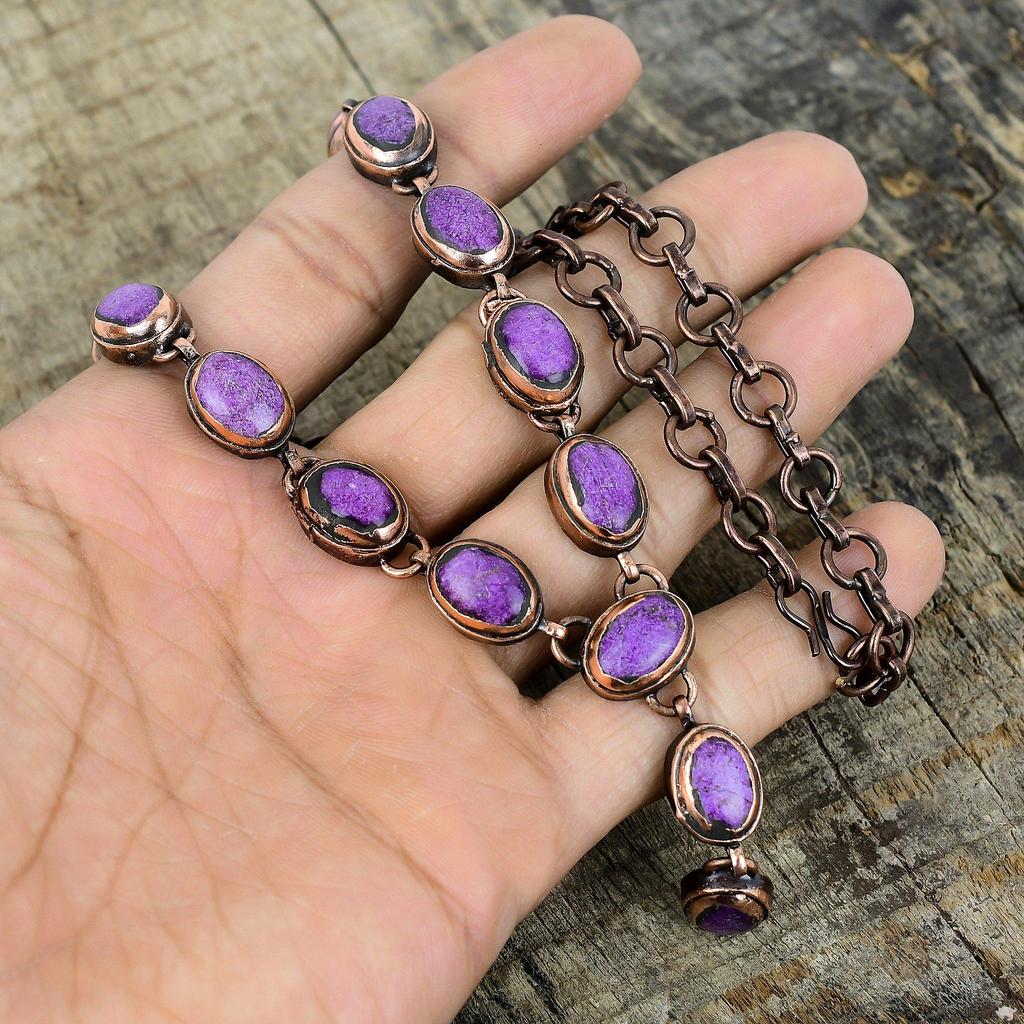 Purpurite Necklace Electroformed Copper Adjustable Chain Necklace Handmade Jewelry Gemstone Necklace Electroformed Jewelry Engagement Gifts