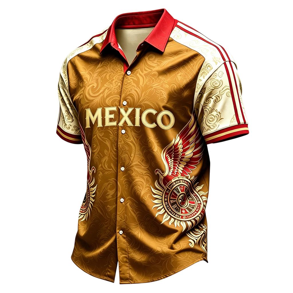 Men's Casual Short Sleeve Shirt Lightweight Breathable with Mexico Letter Graphic Print for Summer