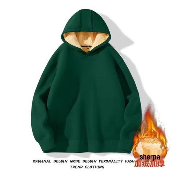 Men's Fleece-Lined Lambswool Hooded Sweatshirt - Thick, Zip-Up, Loose-Fit, Plus Size Workwear Jacket for Autumn/Winter.