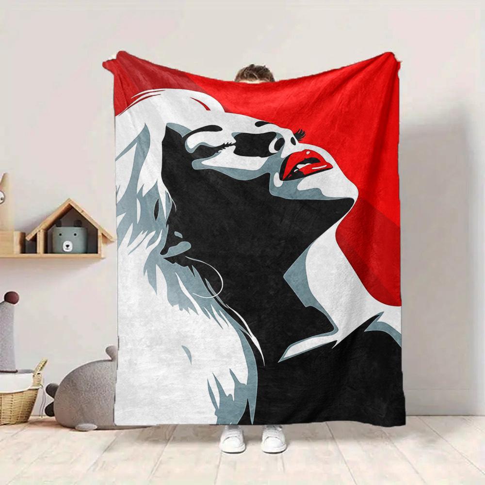 1pc Glamourous Portrait Blanket Lightweight Flannel Blanket Throw Blanket For Sofa, Bed, Travel, Camping, Livingroom, Office, Couch
