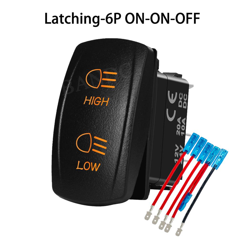 Headlights Rocker Switch 6 Pin ON-ON-OFF / 7Pin ON-OFF-ON High Low Beam Rocker Switch with Wires for Car UTV Truck RV Trailer