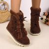 Plus Size Shoes for Women 36-43 Winter Plush Mid Calf Snow Boots Non-slip Warm Comfortable Lace Up Outdoor Round Toe Short Boots