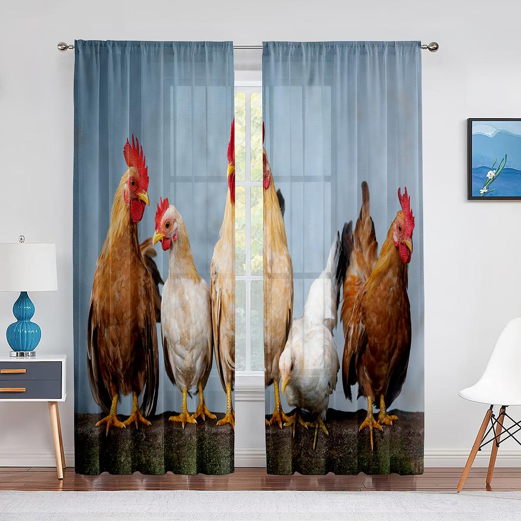 Cute Chick On The Grass Chiffon Sheer Curtains for Living Room Bedroom Home Decoration Animal Transparent Voiles Tulle Curtain
