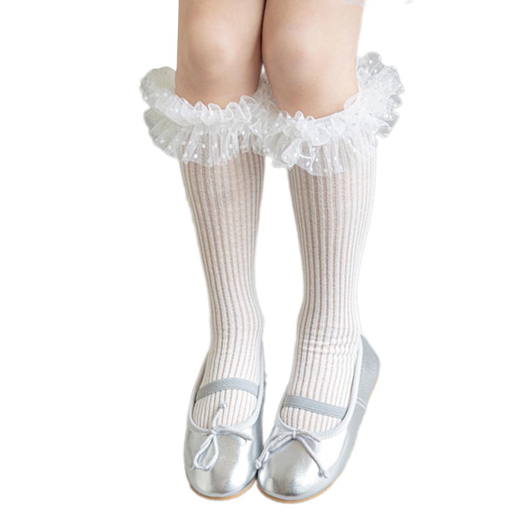 Delicate Lace Embellished High Knee Socks 3-13T Girls Fashion Stockings Cotton Hosiery for Parties Photography
