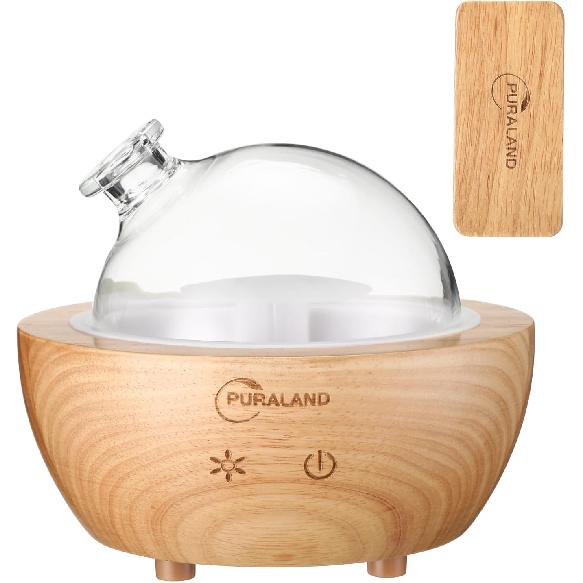 2025 Upgraded Remote Handmade Glass & Real Wood Essential Oil Diffuser, Aromatherapy Diffuser, 200ml Aroma Humidifier, Cool Mist with 7 LED Colors, Wood