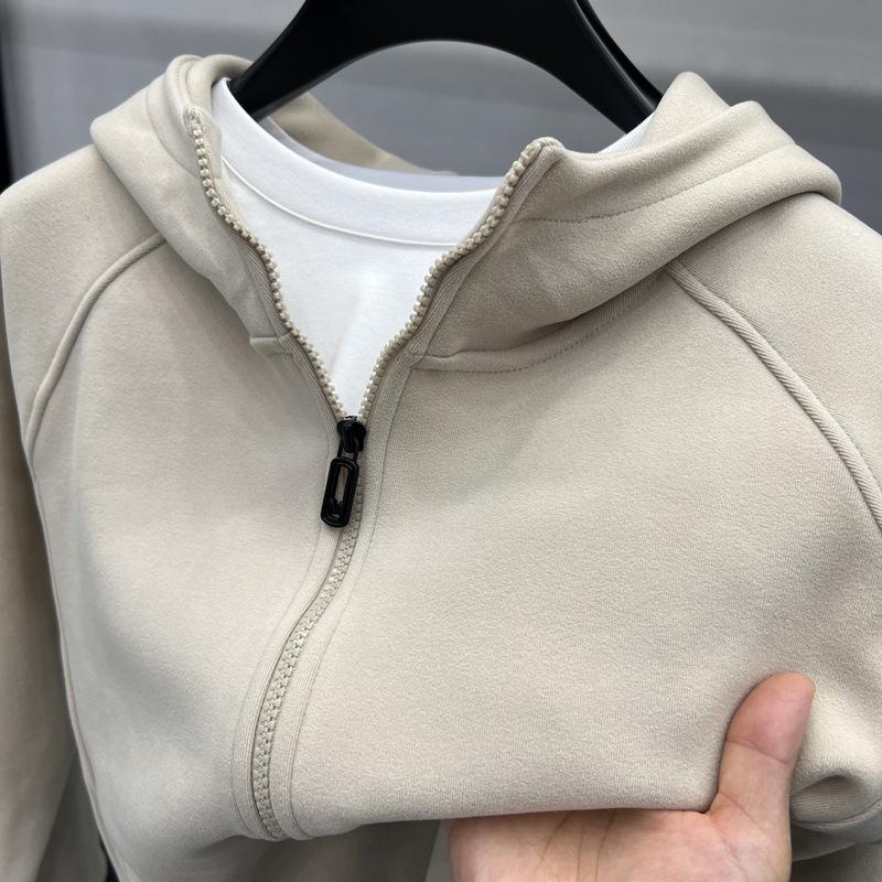 Men s Wool-Feel Mulberry Silk Zipper Hoodie: High-Quality, Trendy Autumn/Winter Jacket L