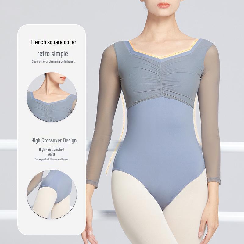 Women's Long Sleeve Square Neck Dancewear Ballet Latin Gymnastics Outfit