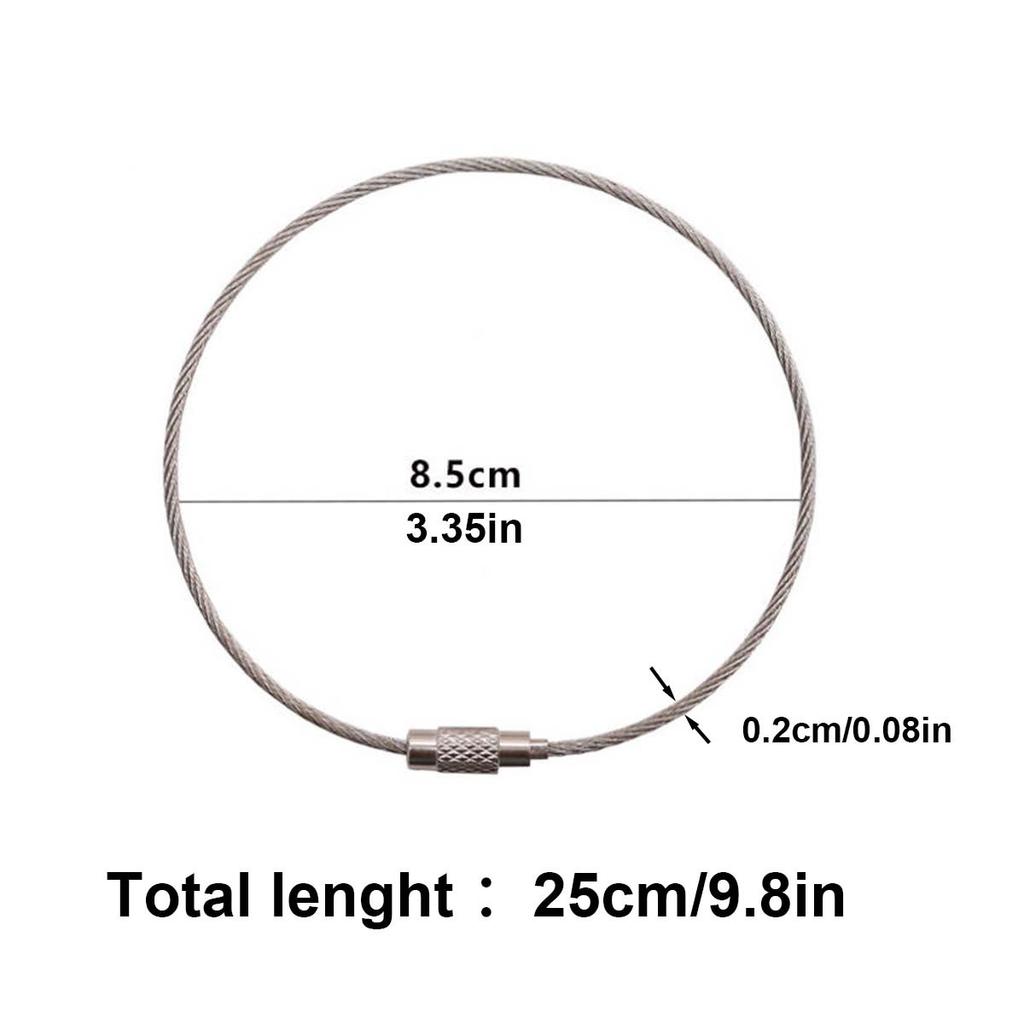 100 Pcs/Pack Stainless Steel Wire Keychains, Cable Key Rings, Heavy Duty Luggage Tags, Loops Tag Keepers, Twist Barrel