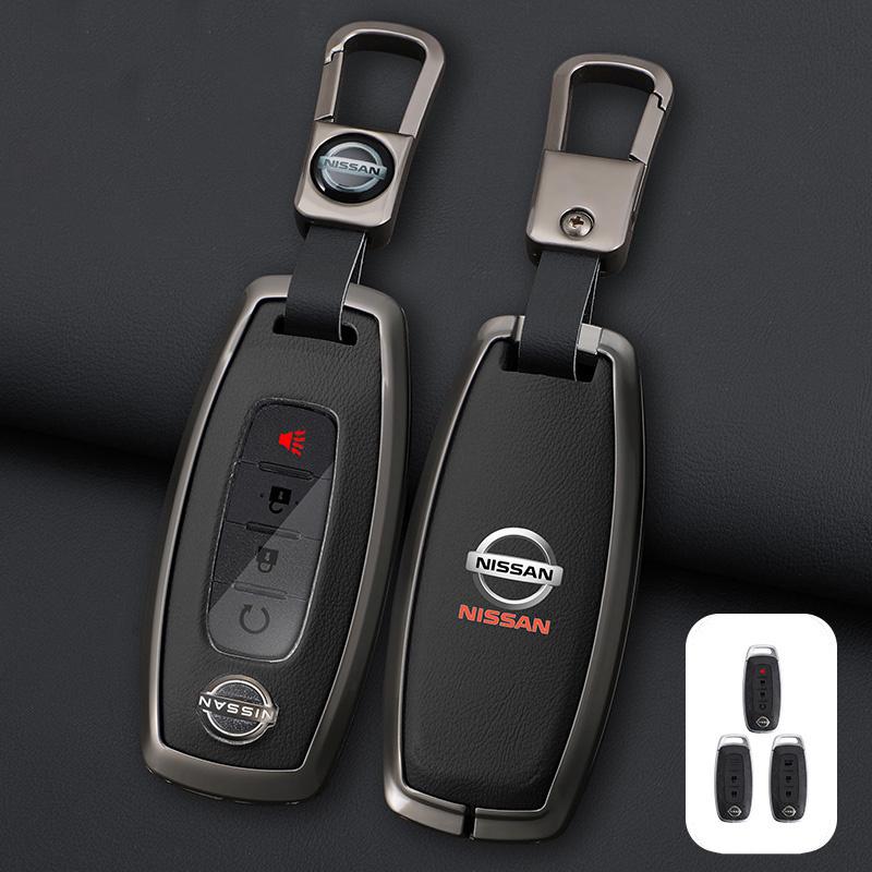 New Zinc Alloy +Leather Car Key Case Cover Shell Fob For Nissan Versa Maxima Rogue Armada Sentra Qashqai X-Trail 2/3/4/5Buttons