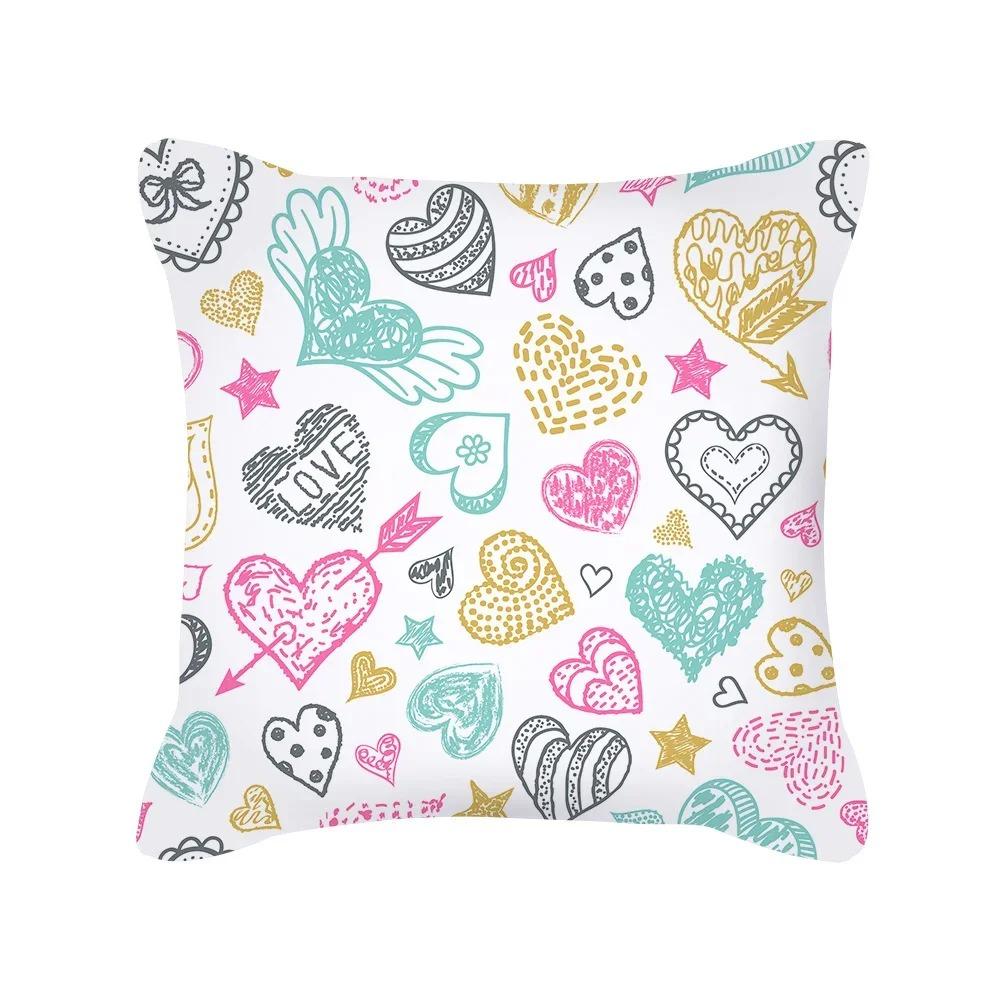 Pink Valentine Day Heart Balloon Pillow Cover 2D Flat Printed Peach Skin Cushion Case For Sofa Bed Romantic Couple Home Decor