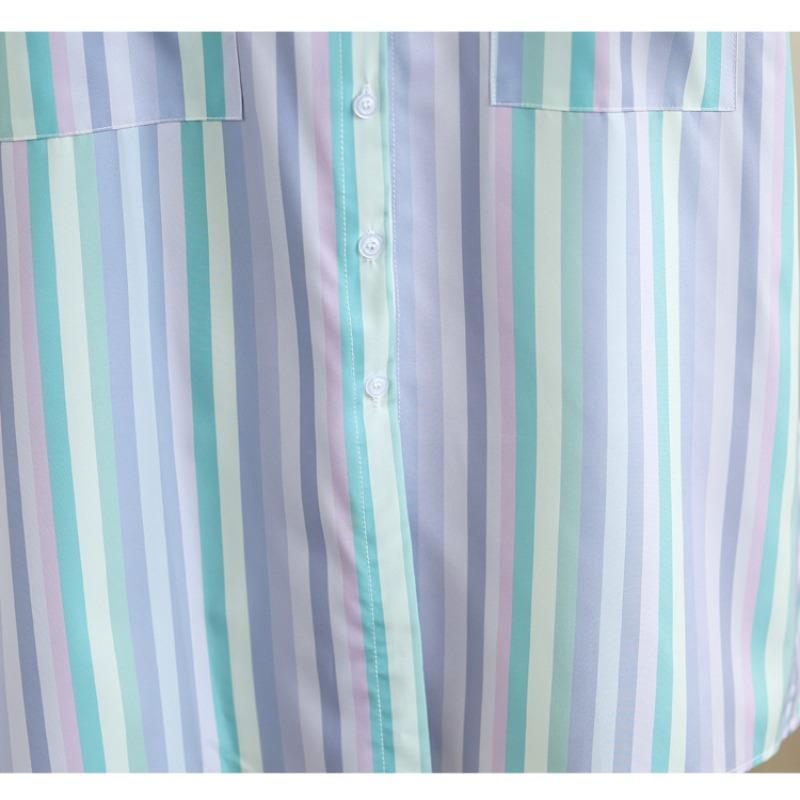 DIMANAF Summer Women 2025 Basic Plus Size Shirt Dress Casual Short Sleeve Buttons Dress Loose Stripe Dress