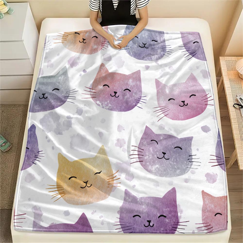 Cat Heads  Print Flannel Blanket, High Quality Comfortable for All Seasons, Home Decor, Warmth and Comfort