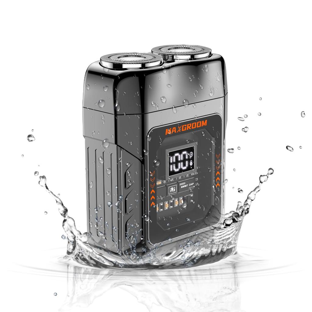 MAXGROOM Electric IPX7 Locking Openwork LED Close Rotary Magnetic Cutter Business Japanese Instruction Manual Included Men's Shaver, Waterproof,