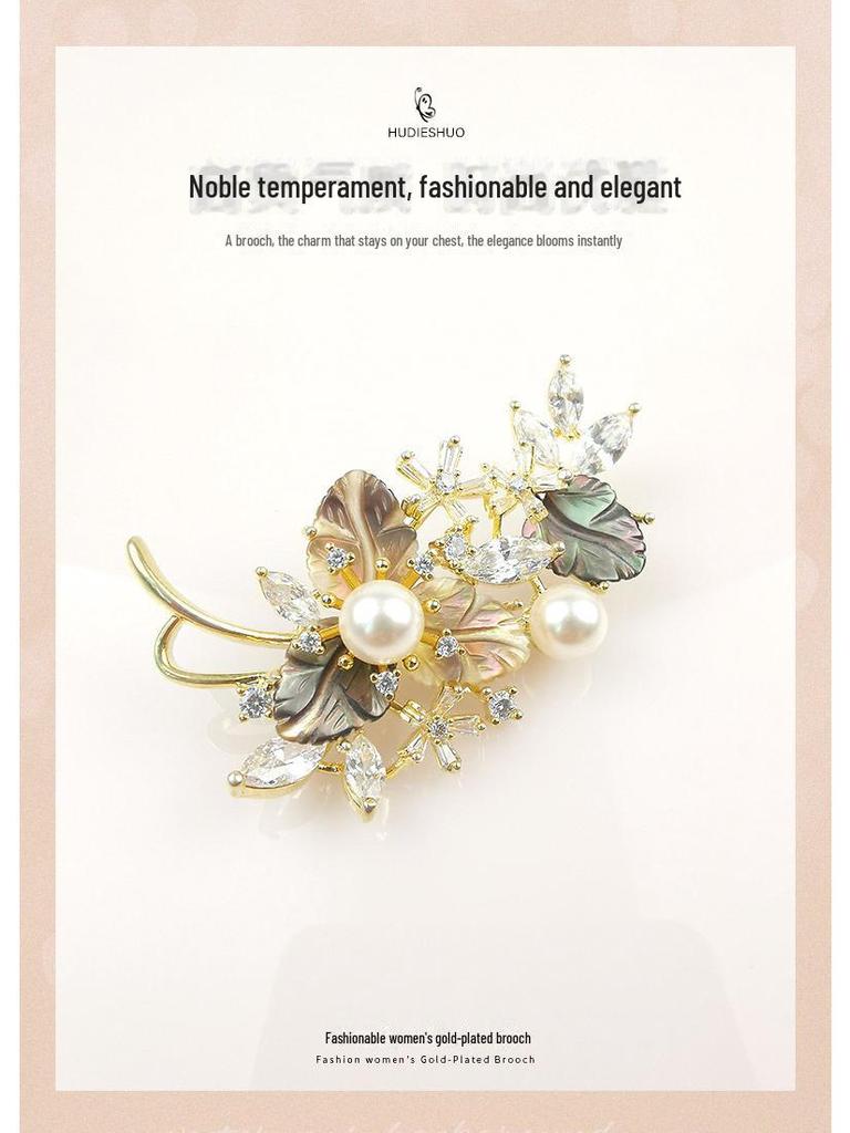 Elegant Pearl & Zircon Rose Brooch Corsage