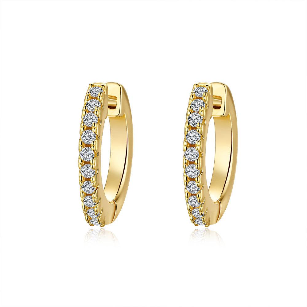 925 Sterling Silver Gold Plated Paved Round Cut D Color VVS1 Moissanite Hoop Earrings Minimalist Fine Jewelry for Women Gift