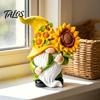 Waterproof Garden Sculptures Sunflower Gnome Statue Ornaments, Resin Faceless Figurines, Pastoral Tiered Tray Seasonal Decor Style Tabletop