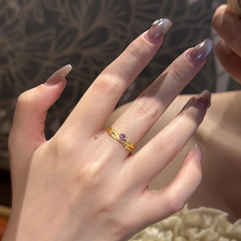 Fine Light Luxury Exquisite Rings for women Fashion Purple inlay diamonds Ring Party Wedding Romantic