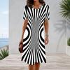 Women Plus Size Round Neck Short Sleeve Black White Printed A Line Dress