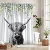 Charming Highland Cow 3D Shower Curtain - Rustic Animal & Greenery Theme for Bathroom Decor, Adds Nature's Touch