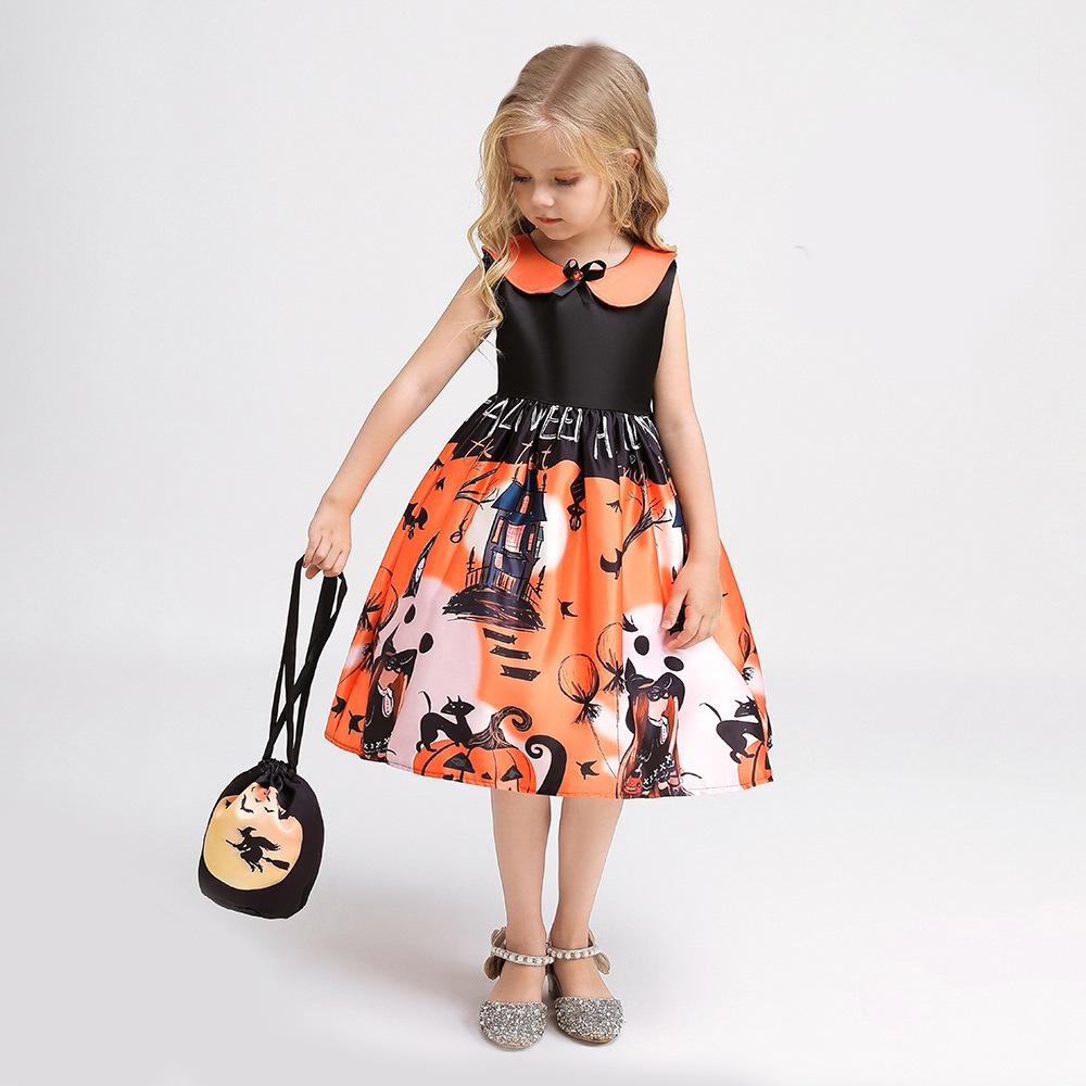 Kids' Halloween Witch Cosplay Cartoon Print Dress