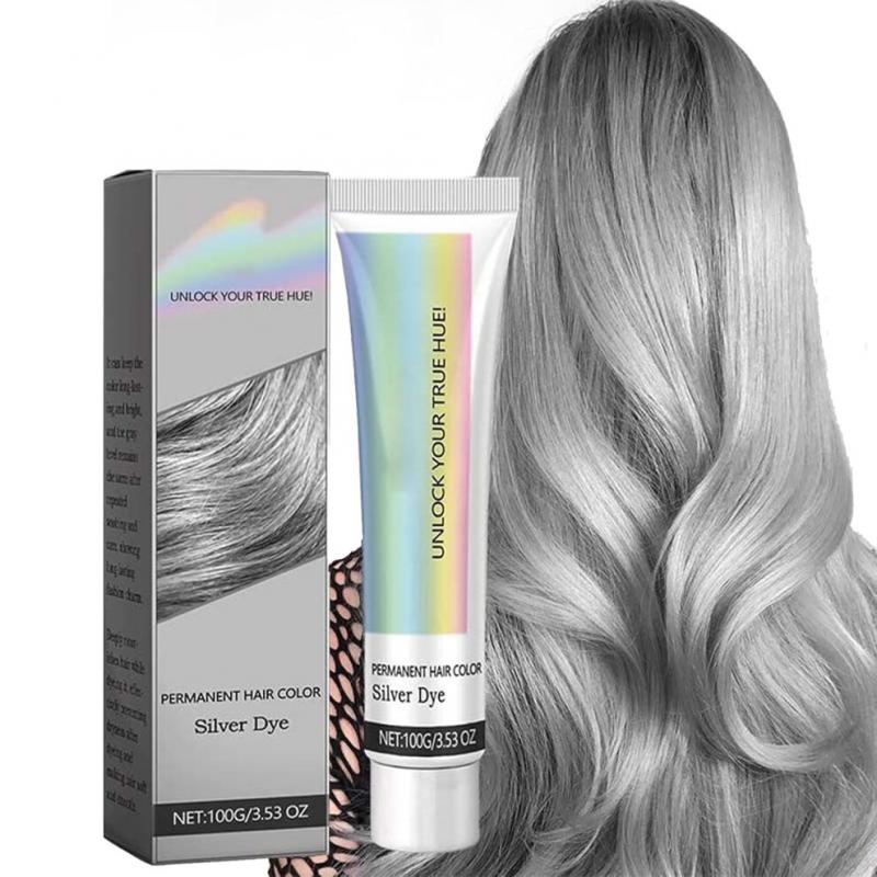 2-in-1 Silber-Haarfarbe mit Essence-Extrakt, Farbe – silbergraue, metallische Tönung für glänzendes Haar, 100g, 1pc