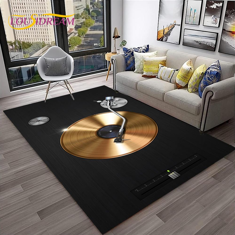 Muzyka Sztuka 3D Płyta Winylowa Retro Dywanik Dywan do Domu Salon Sypialnia Sofa Wycieraczka Dekor, Dywanik do Zabawy dla Dzieci Antypoślizgowa Mata Podłogowa