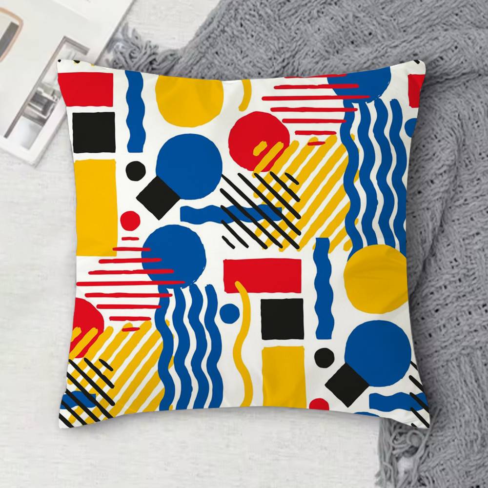 Geometric Bauhaus Pattern Art Doublesided Printed Square Decorative Cushion Cover for Sofa Living Room Home Decor