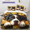 Bernese Mountain Dog and Rose Pattern Bedding Home Decoration Birthday Gift (1 * duvet cover + 2 * pillowcase, without core)