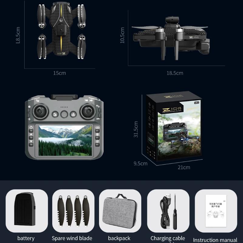 2025 New Z104 RC Drone Wide Angle 8K HD Professional Dual Camera WIfi FPV 4.5 Inch Screen Rc 360° Obstacle Avoidance Brushless Quadcopter Toy Gift