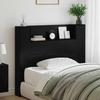 Storage Headboard with LED Black Oak Wood Based Material