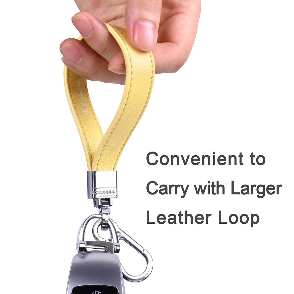 Genuine Leather Car Smart Key Yellow [Wisdompro] Keychain, Anti-Loss, Compatible, Stylish, Unisex,