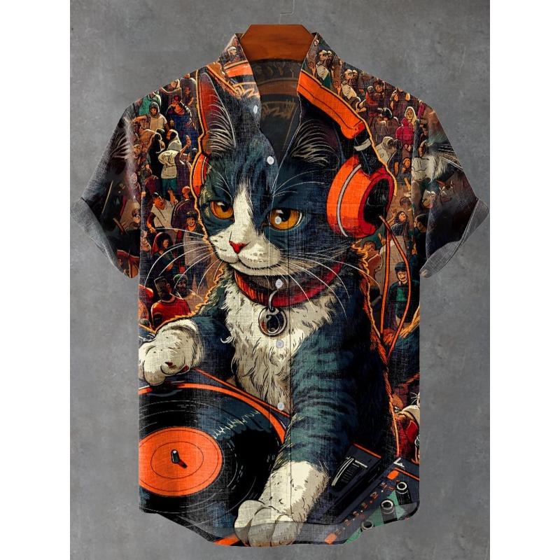 Party Short Sleeve Shirt Road Animal Pattern Printed Short Sleeve Button Shirt Summer Fashion Casual Style