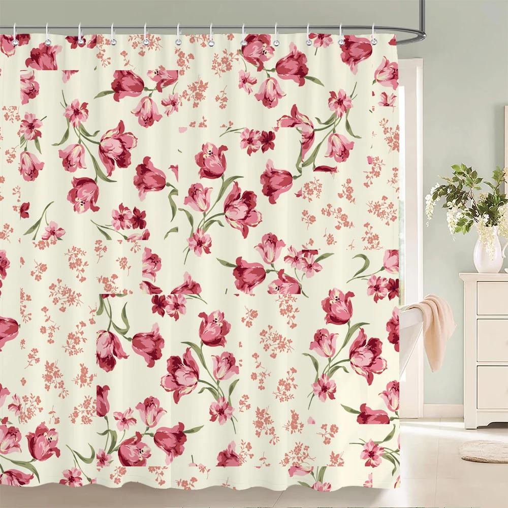 3d Flowers Pattern Shower Curtains Bath Curtain 180*180cm Waterproof Bathroom Decor Washable Fabric Bath Screen With Hooks