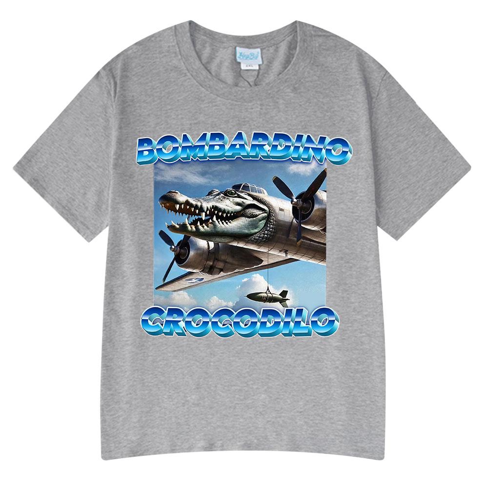 Bombardiro Crocodilo T-shirt Italian Brainrot Funny Meme Crocodile Plane Bomber Graphic T Shirt Men Women Cotton Casual T-shirts