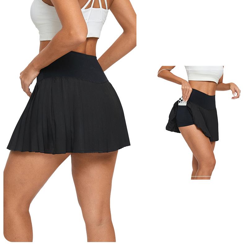 High-Waisted Pleated Sports Mini Skirt with Pockets - Women's Anti-Exposure Tennis Skirt