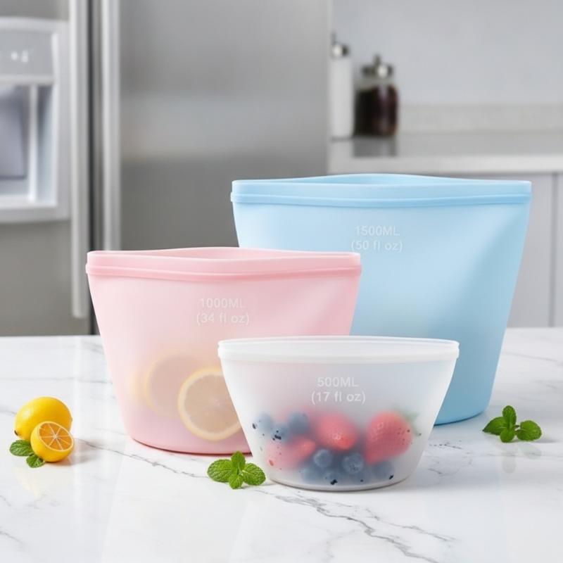 1Pcs Airtight Leakproof Food Grade Freezer Bag Reusable Silicone Storage Bags For Meat Veggie Marinating & Lunch