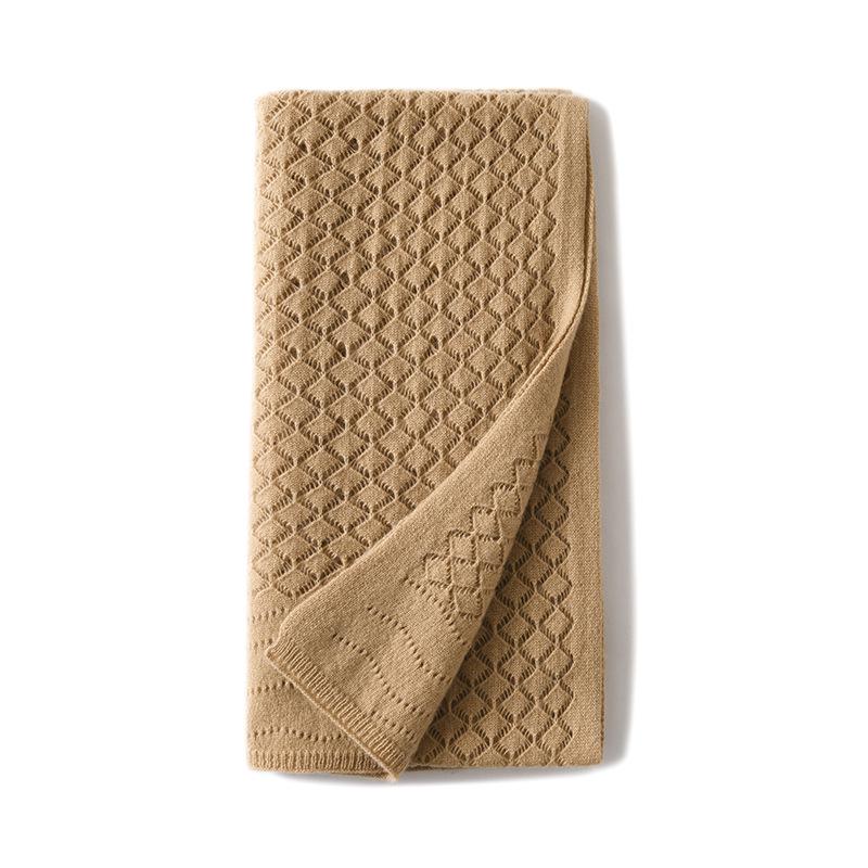 Women's Diamond Openwork Pure Cashmere Scarf: Warm, Knitted, Versatile Shawl for Autumn & Winter