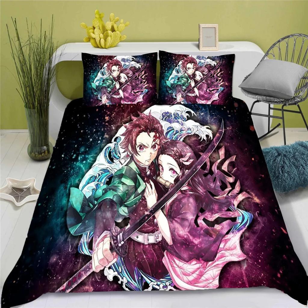 Demon Slayer Kimetsu No Yaiba Cartoon Quilt Cover Printed Breathable Bedding Custom Home Baby Bedroom Comforter Boys